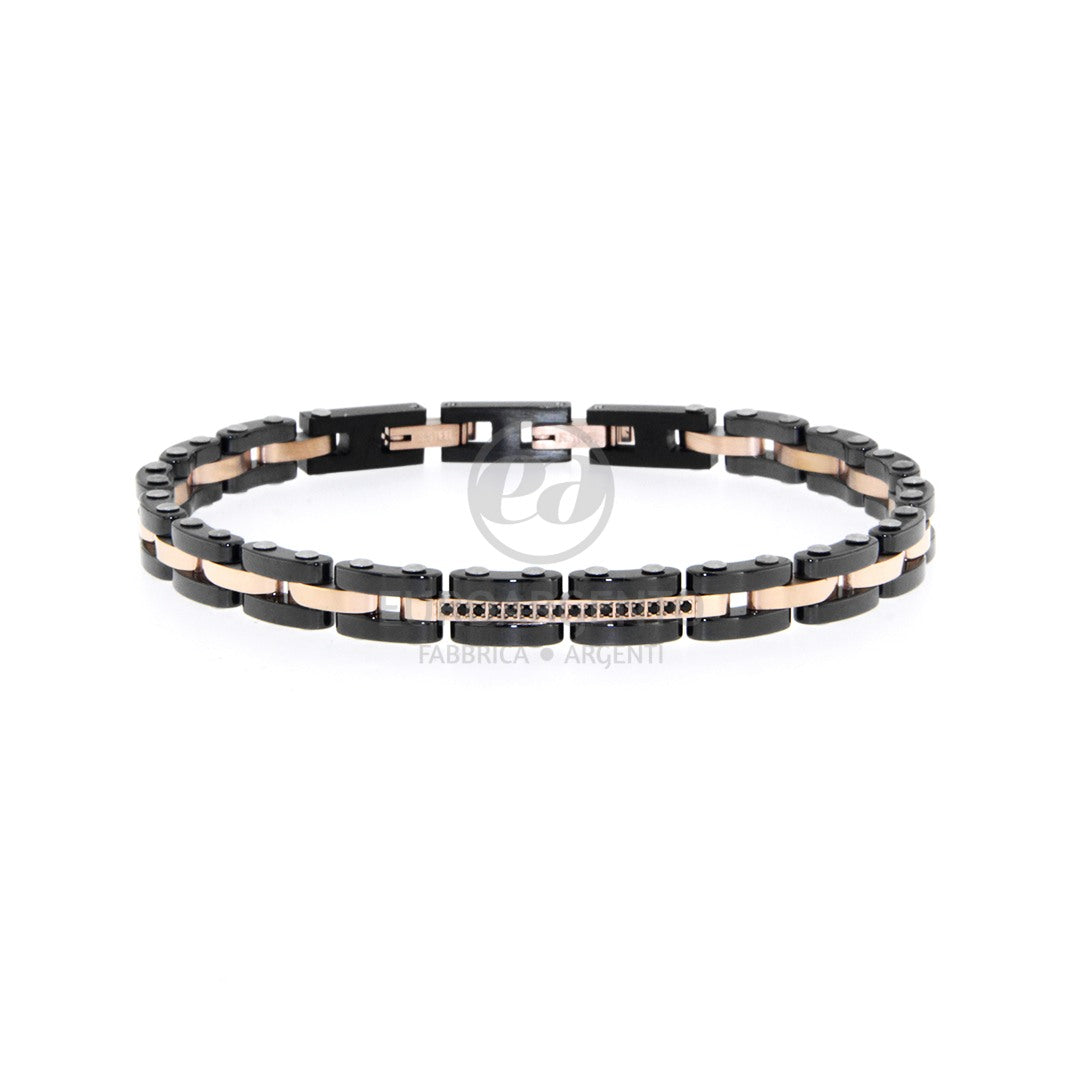 Bracciale Nero c/inserti Rame e c/strass Neri