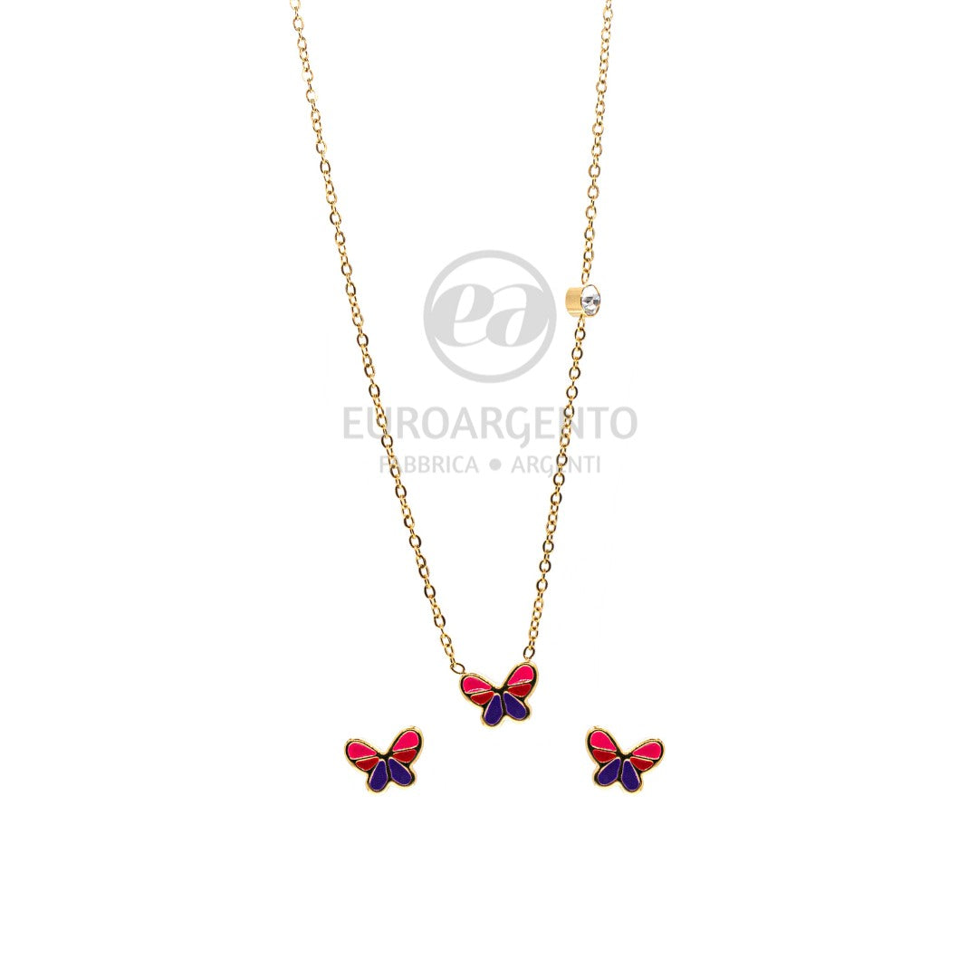 LINEA EUFORIA - Completo collana e orecchini FARFALLA COLORATA - ORO