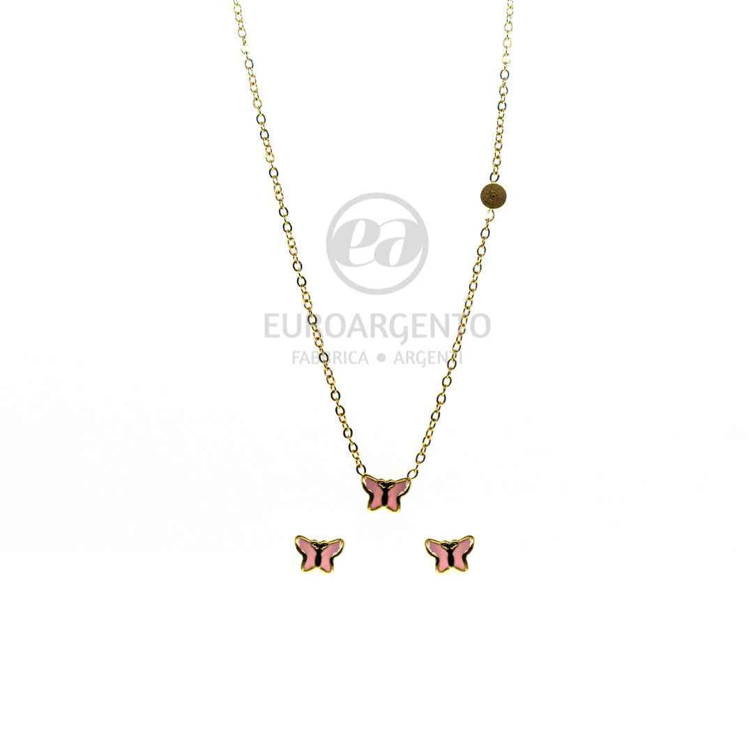 LINEA EUFORIA - Completo collana e orecchini FARFALLA ROSA- VARI COLORI