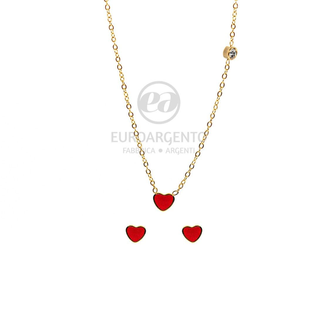 LINEA EUFORIA - Completo collana e orecchini CUORE ROSSO - VARI COLORI
