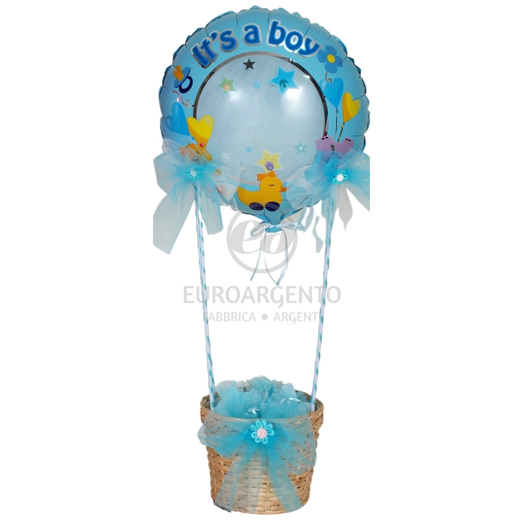 Cesta mongolfiera con palloncino (celeste)