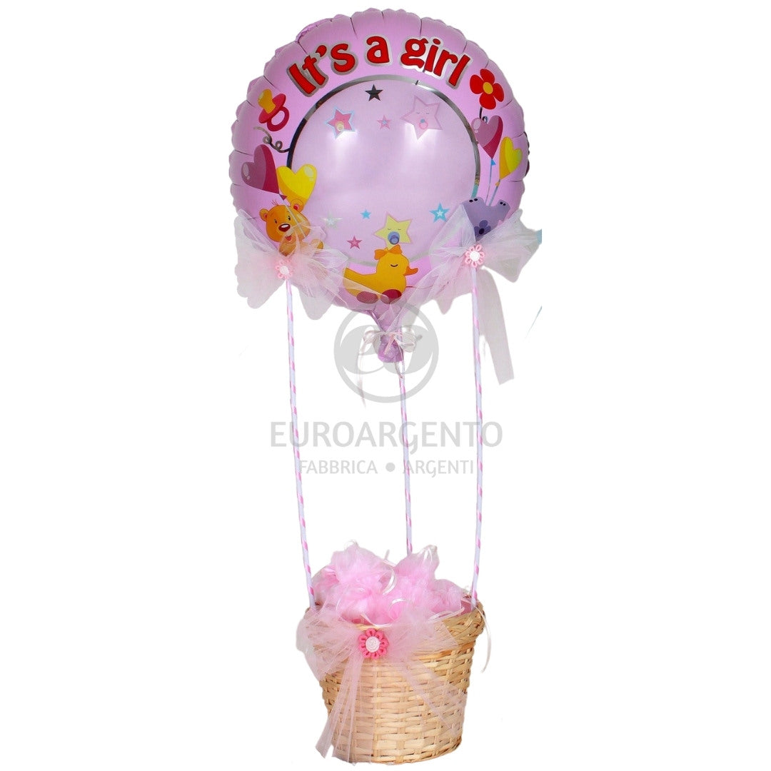 Cesta mongolfiera con palloncino (rosa)