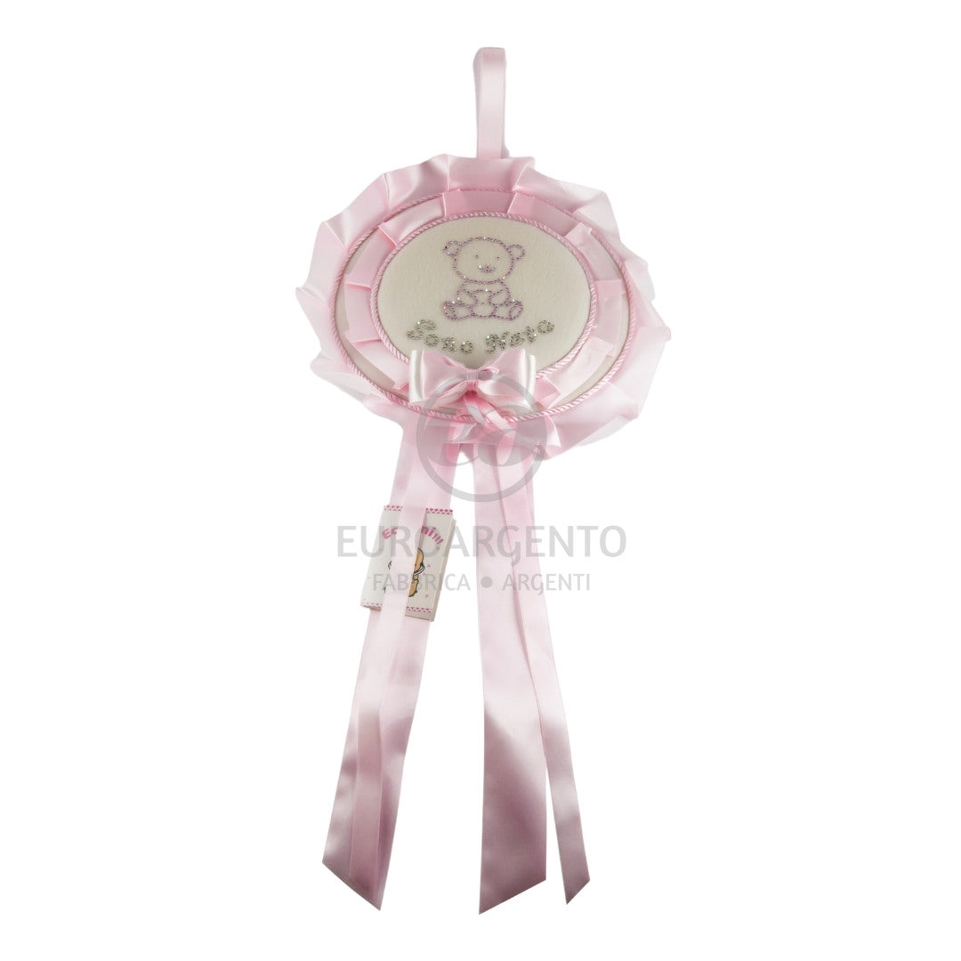 Coccarda stoffa con orso (rosa)