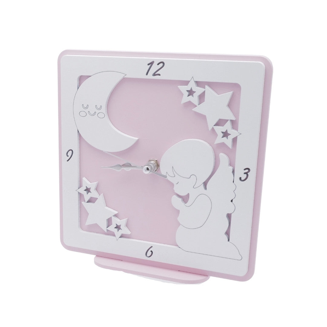 Orologio da tavolo con angioletto 17x17 (rosa)