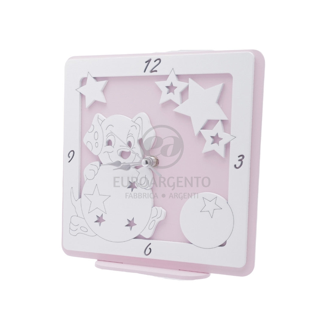 Orologio da tavolo con cagnolino 17x17 (rosa)