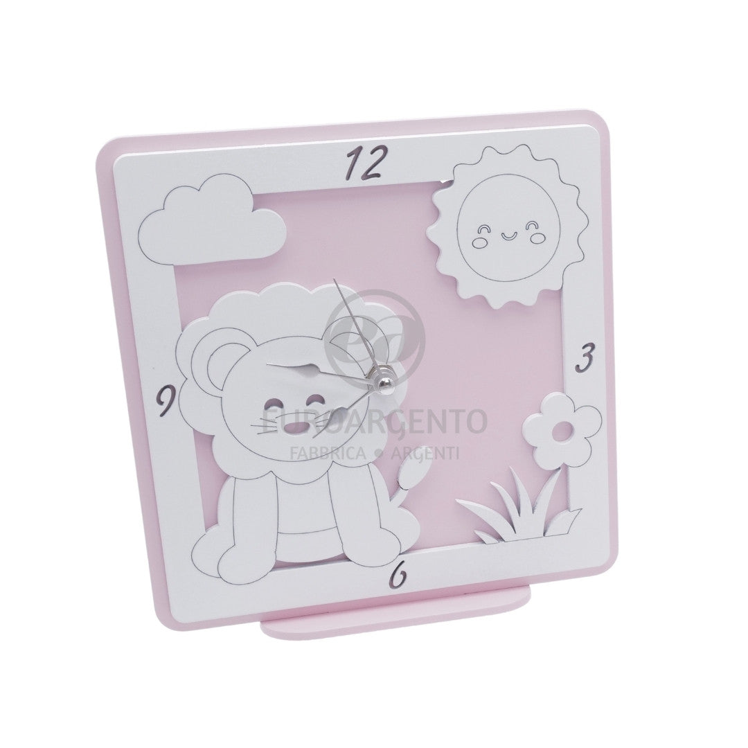 Orologio da tavolo con leoncino 17x17 (rosa)