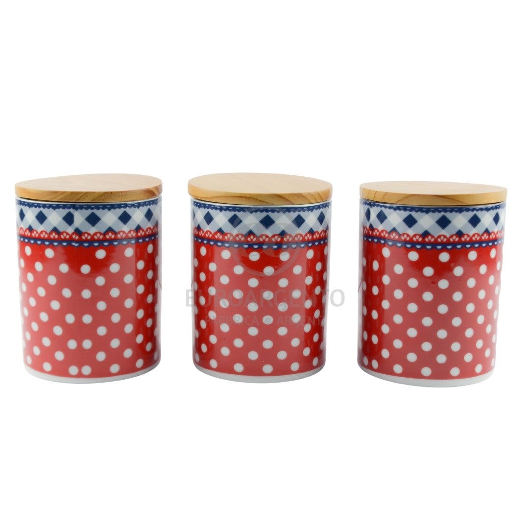 Set da tre di barattoli pois