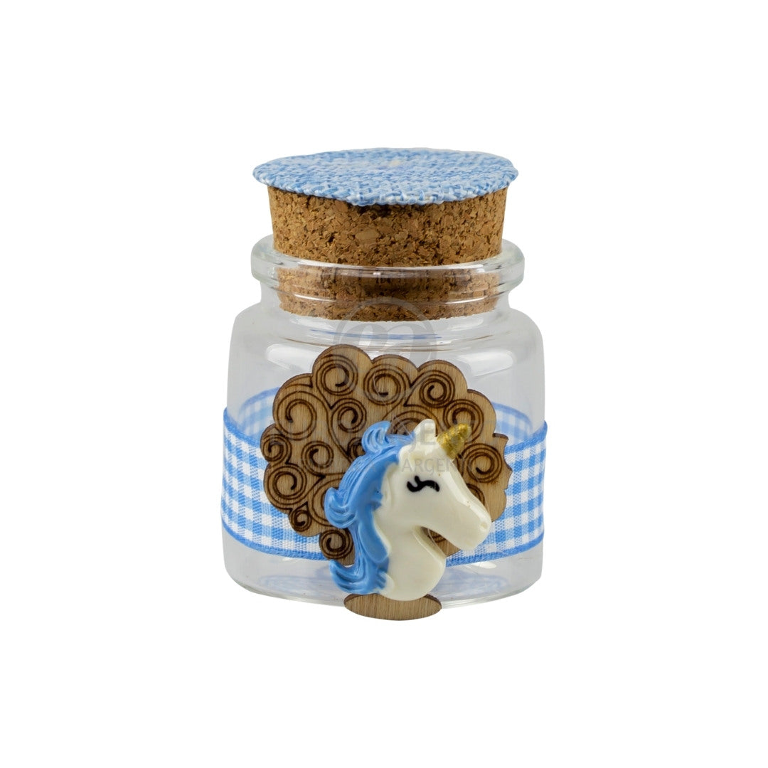 Barattolino porta confetti con albero della vita e unicorno (celeste)