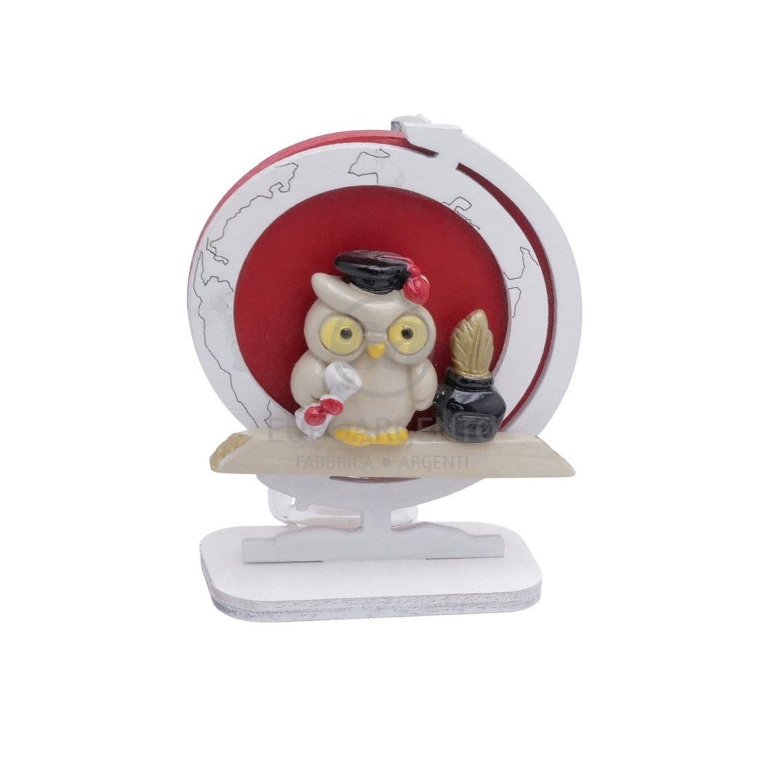 Quadretto da tavolo mappamondo con gufo (rosso)