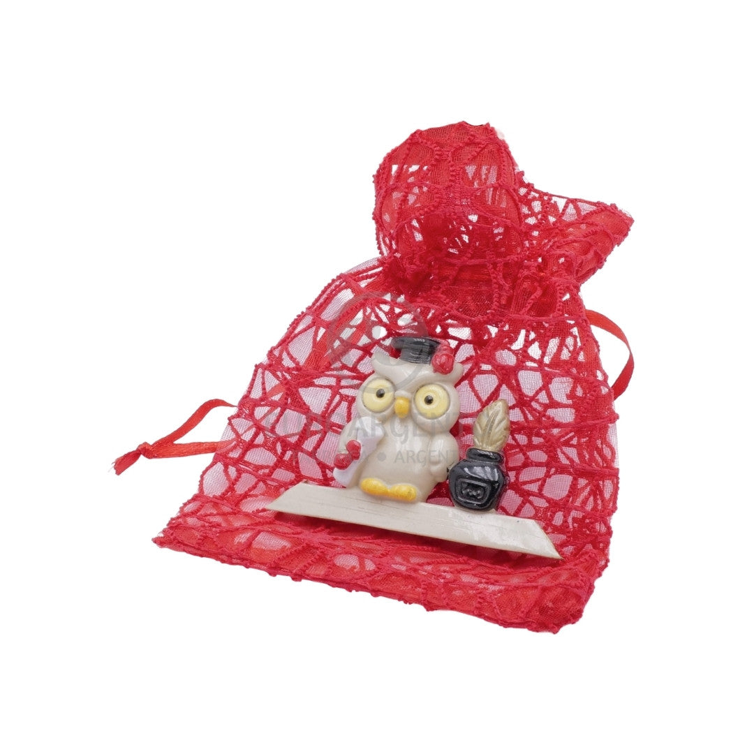 Sacchettino portaconfetti con gufo (rosso)