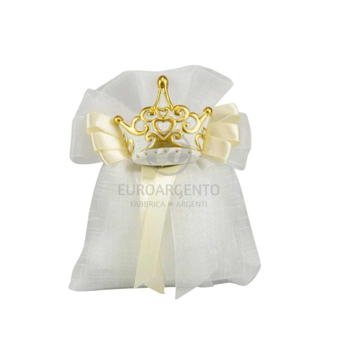 Sacchettino porta confetti con magnete corona (bianco)