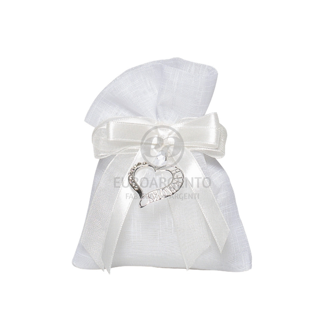 Sacchettino porta confetti con charm cuore Harmony (bianco)