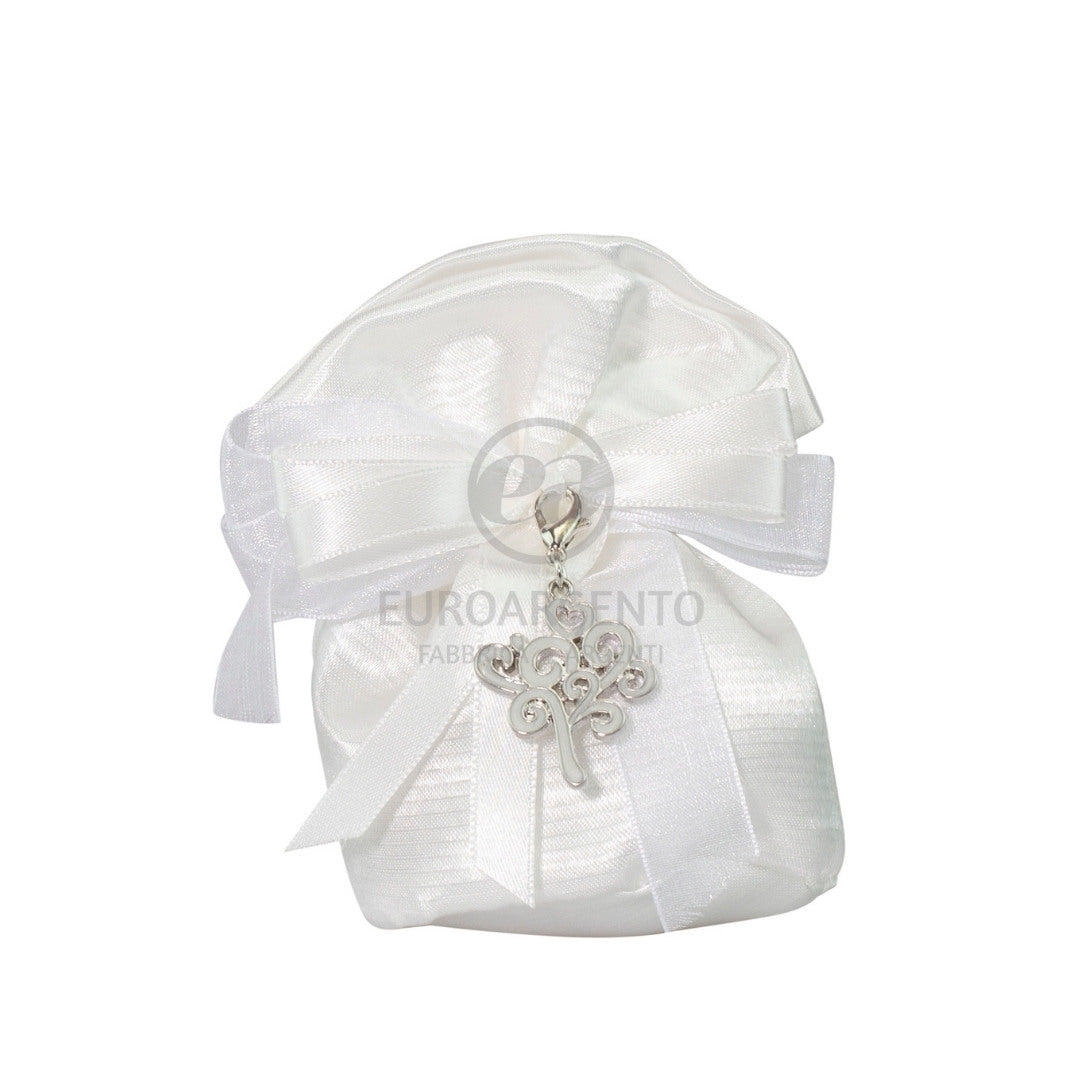 Sacchettino pochette porta confetti con charm albero della vita (bianco)
