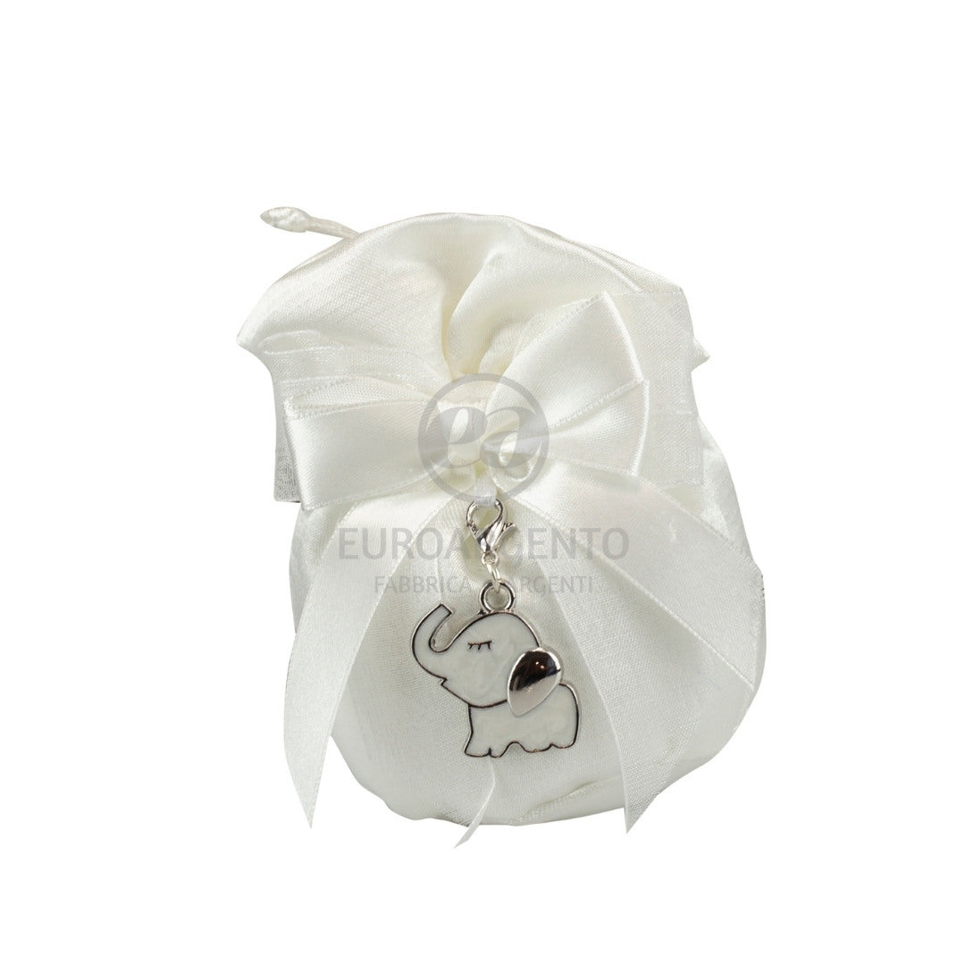 Sacchettino pochette porta confetti con charm elefantino (bianco)