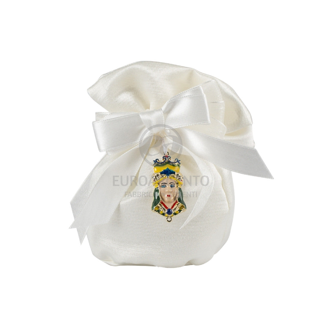 Sacchettino pochette porta confetti con charm testa di moro Regina (bianco)