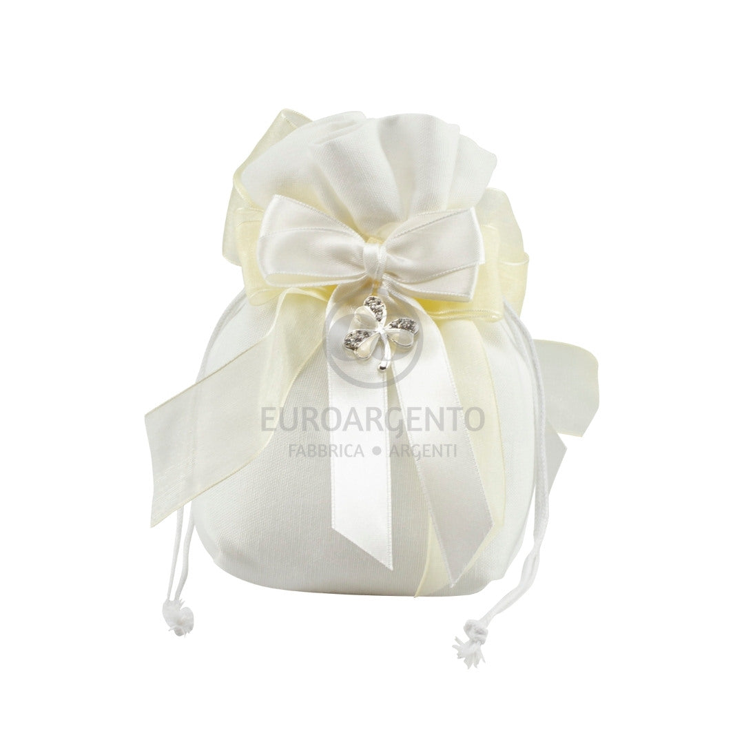 Sacchettino porta confetti con charm trifoglio (bianco)
