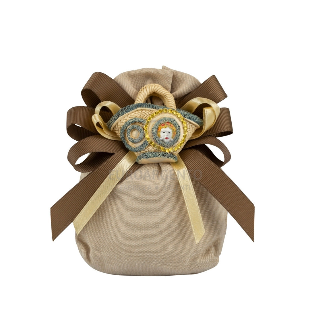 Sacchettino porta confetti con magnete coffa siciliana (tortora)