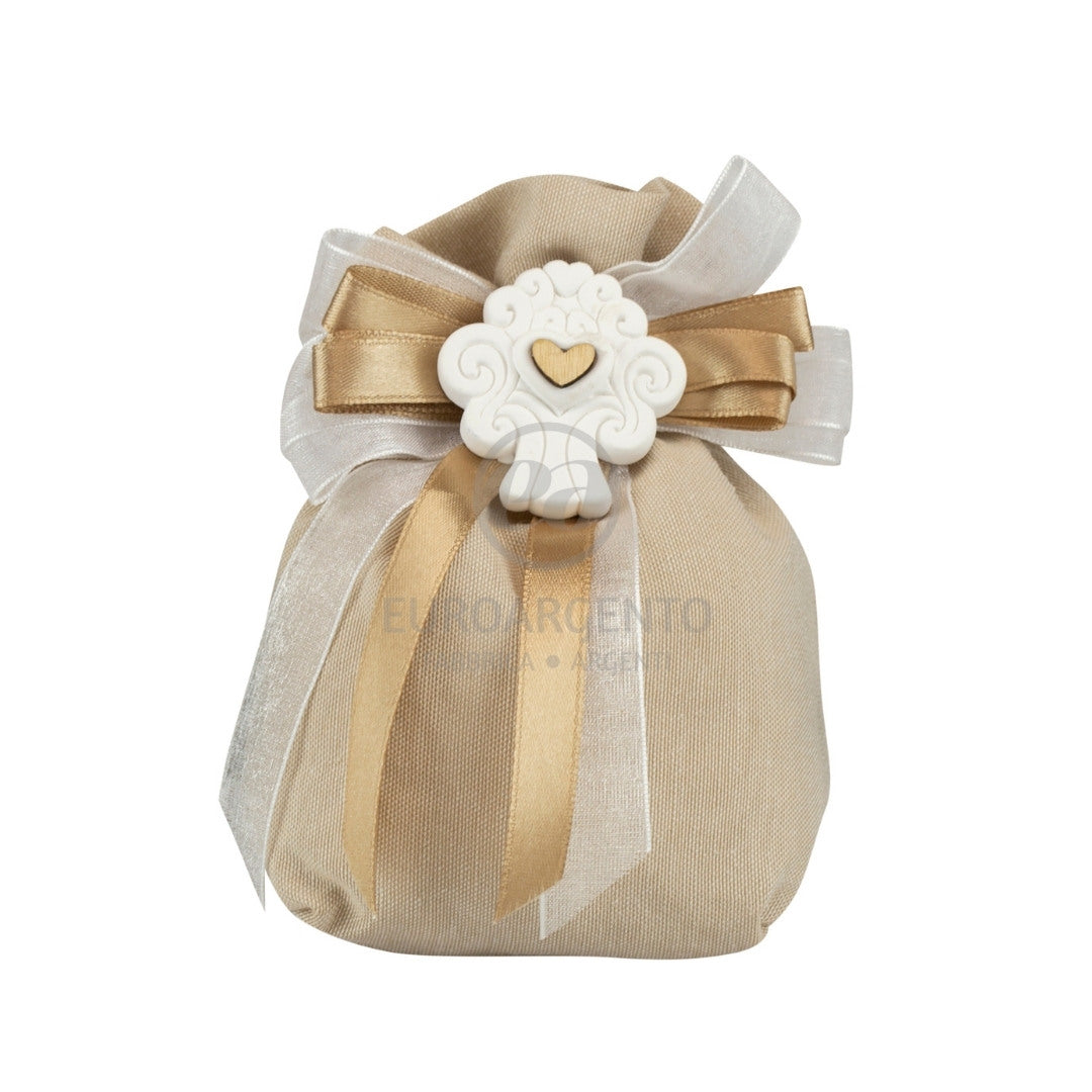 Sacchettino porta confetti con albero della vita e cuore (tortora)