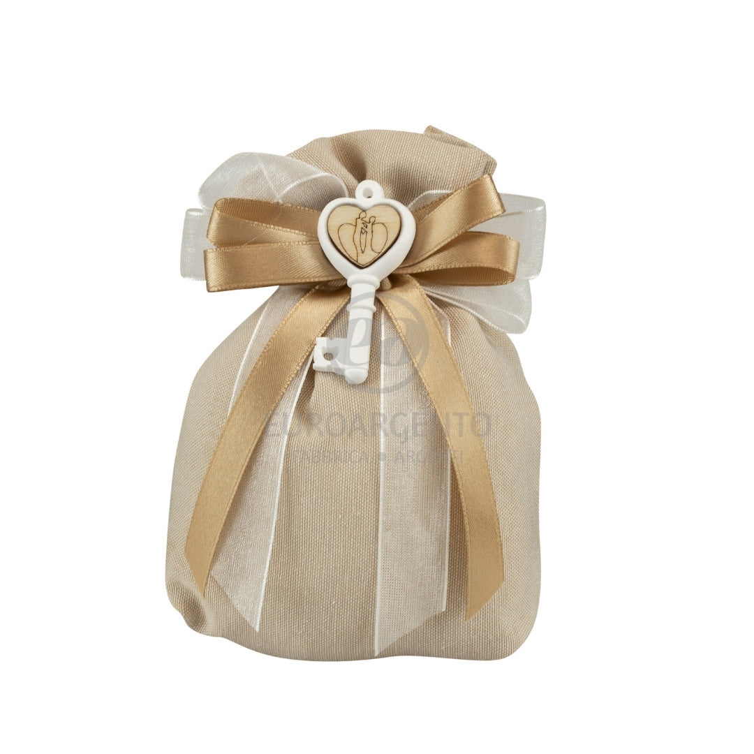 Sacchettino porta confetti con chiave (tortora)