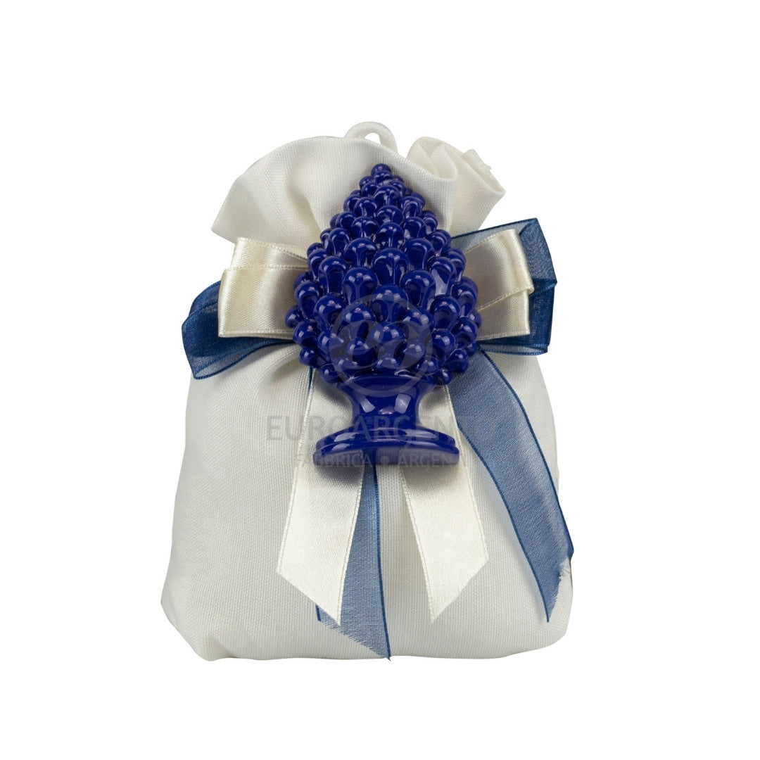 Sacchettino porta confetti con magnete pigna (bianco)