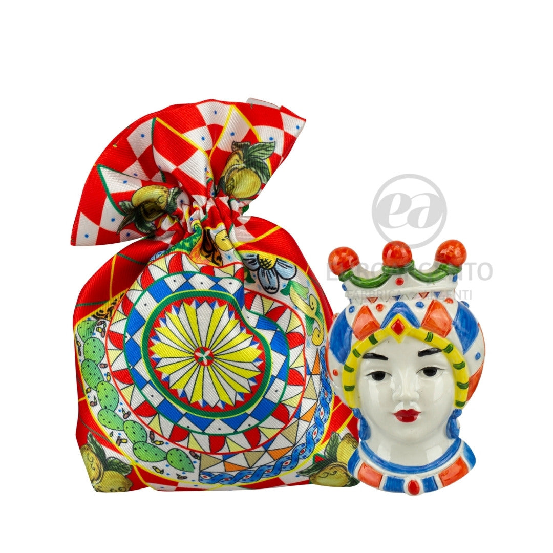 Sacchettino porta confetti con magnete testa di moro Queen rombi