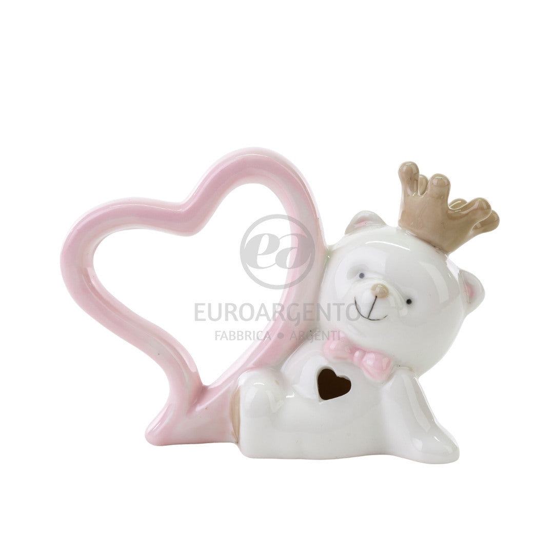 Orsetto con corona e cuore (bianco e rosa)