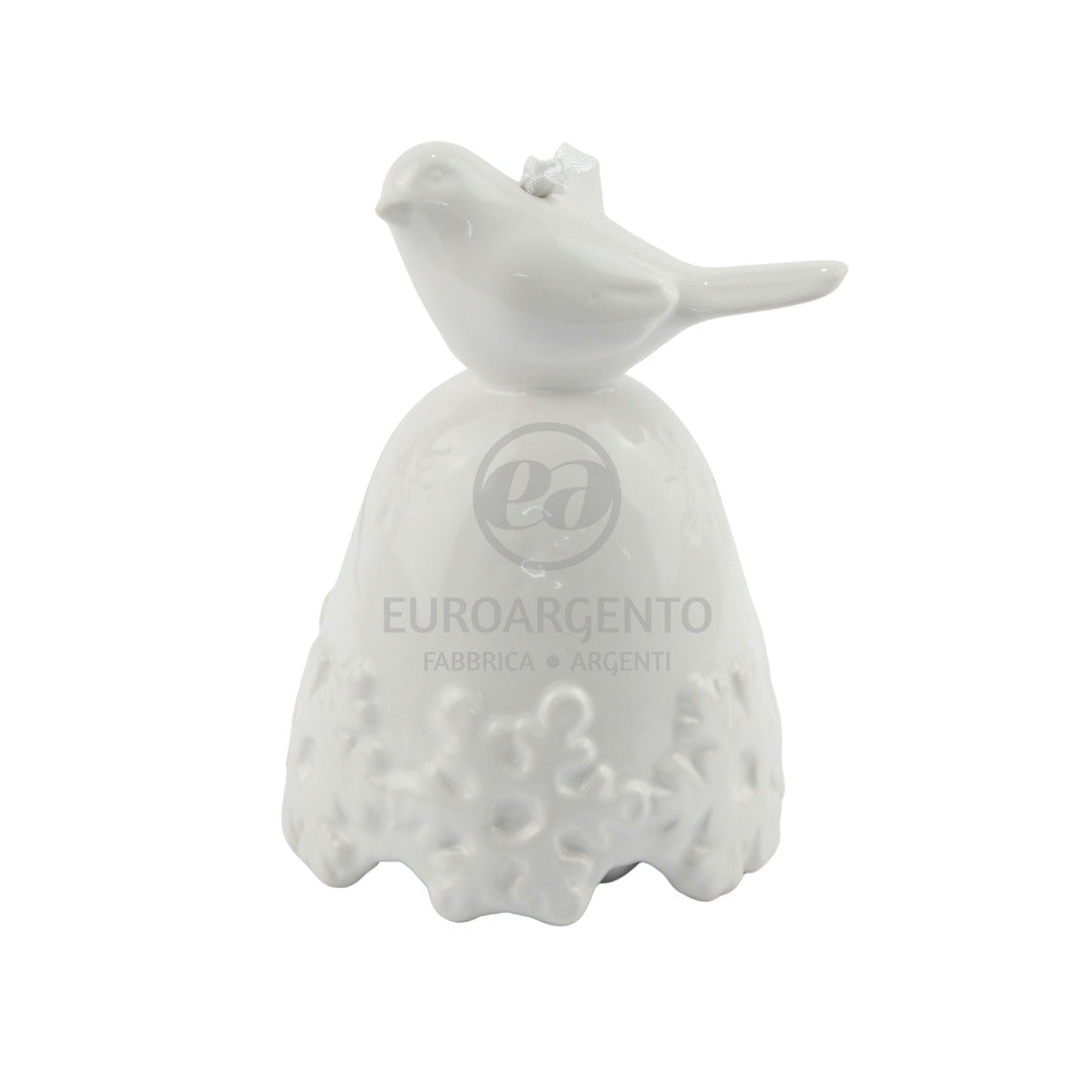 Campana portafortuna con uccellino e fiocchi di neve