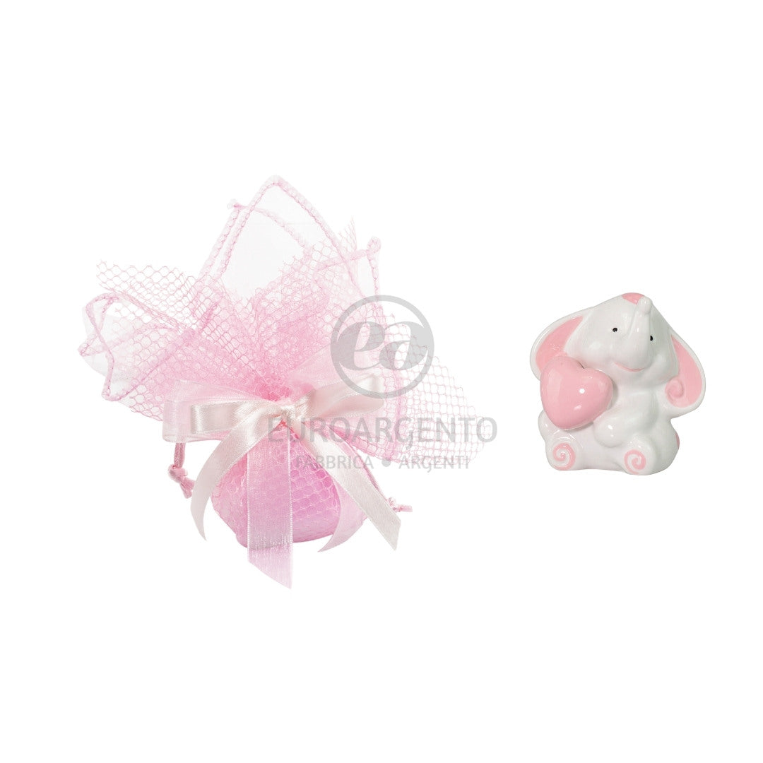 Fazzoletto porta confetti con elefantino (rosa)