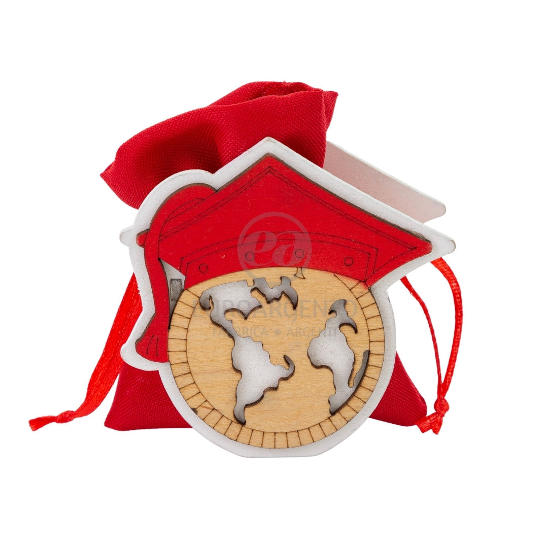 Porta sacchetto con mappamondo e tocco laurea