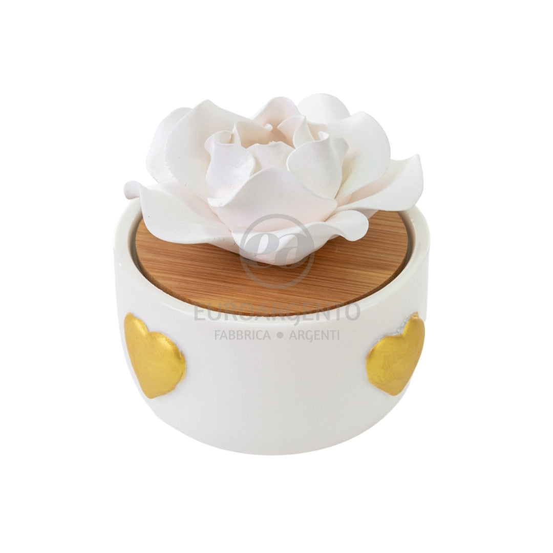 Profumatore con fiore e cuori oro (piccolo)