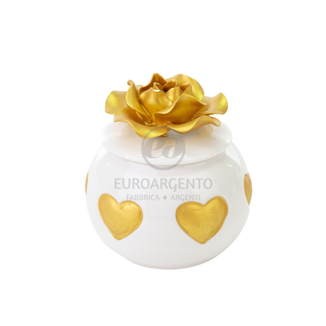 Scatola con fiore e cuori oro (grande)