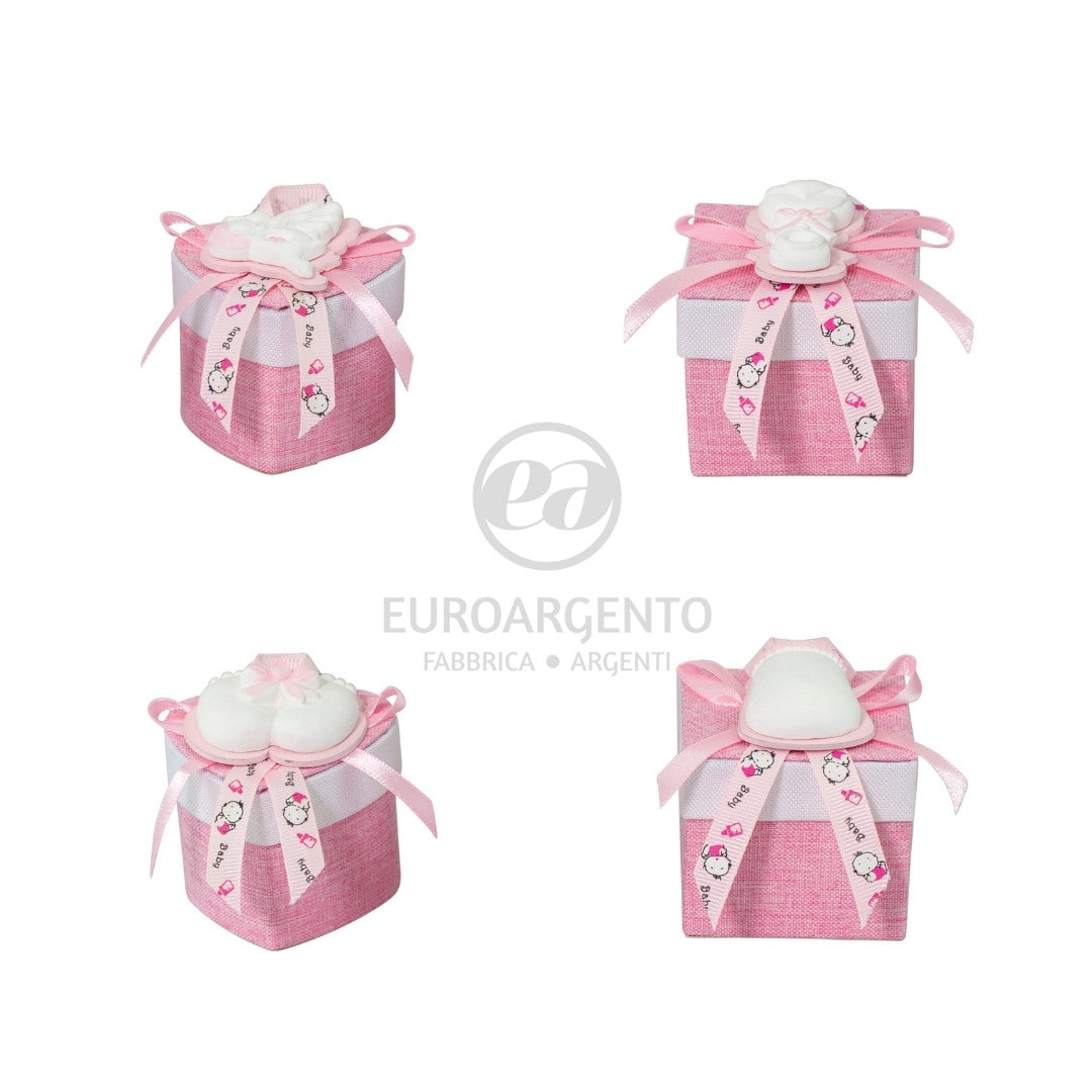 Scatolina porta confetti jeans con gessetti (rosa)