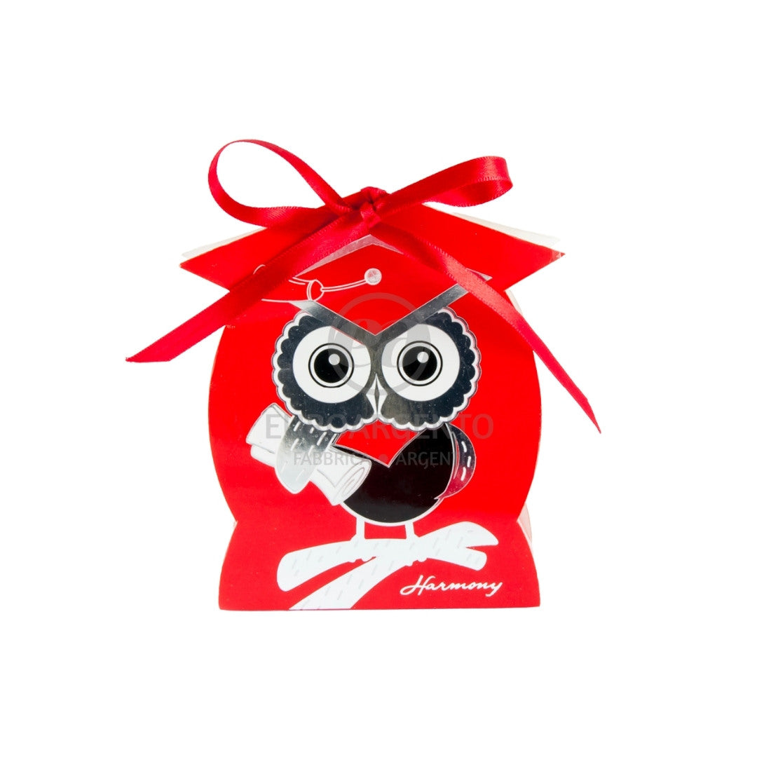 Scatolina laurea porta confetti con gufo (rosso)
