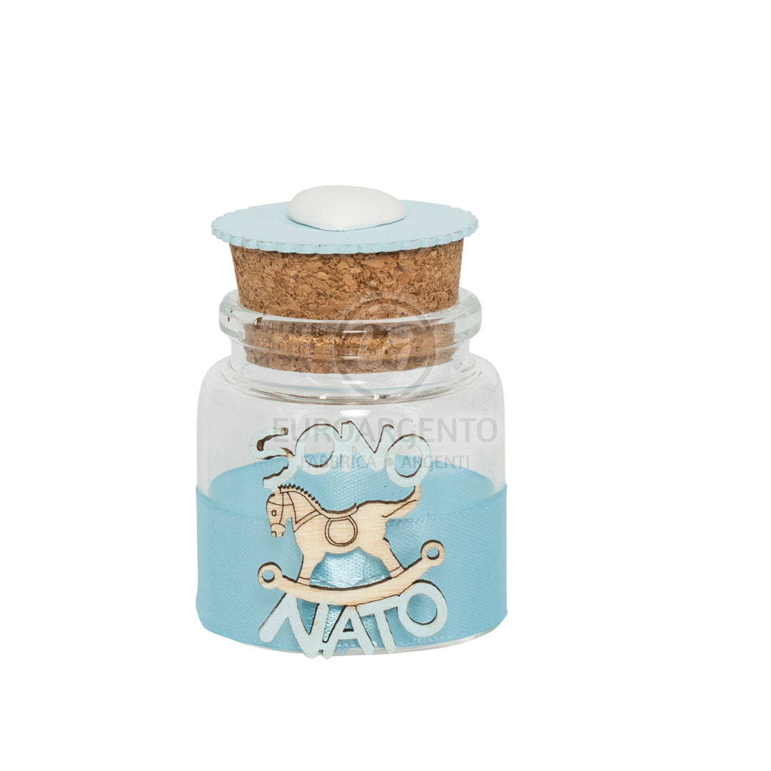 Barattolino porta confetti con cavalluccio dondolo "sono nato"