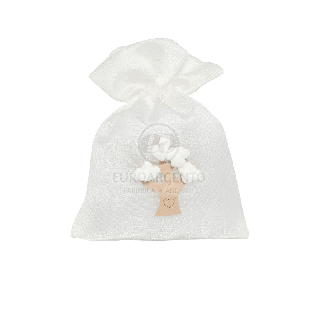 Sacchettino porta confetti con albero della vita (bianco e tortora)