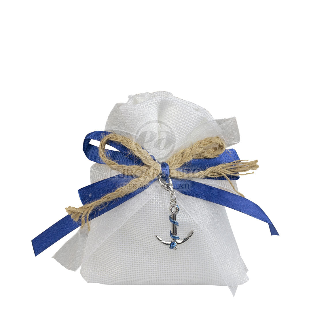 Tema marino - Sacchettino porta confetti con charm ancora e faro (bianco)