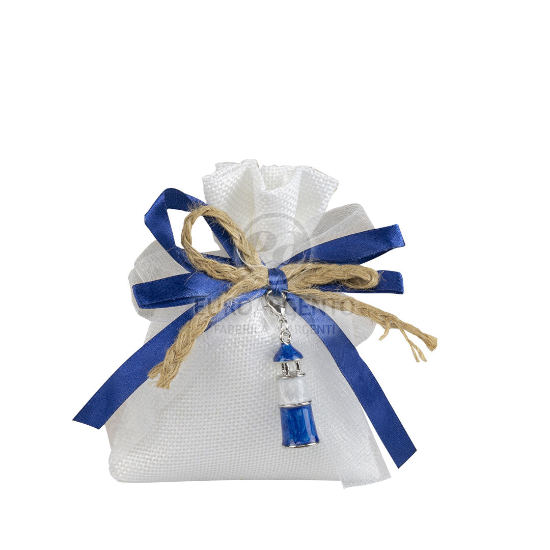 Tema marino - Sacchettino porta confetti con charm ancora e faro (bianco)