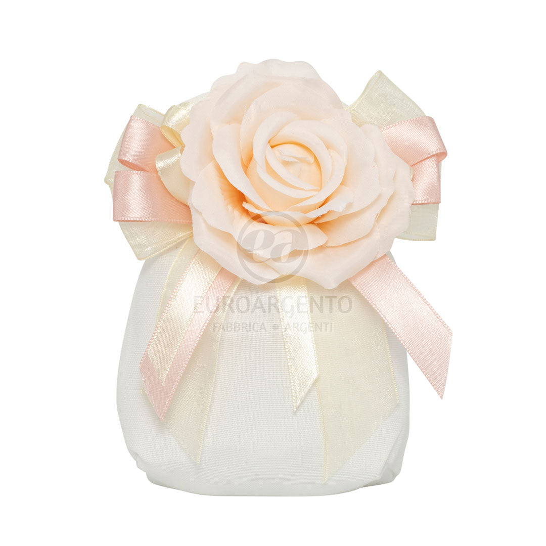 Sacchetto con rosa in tessuto (pesca)