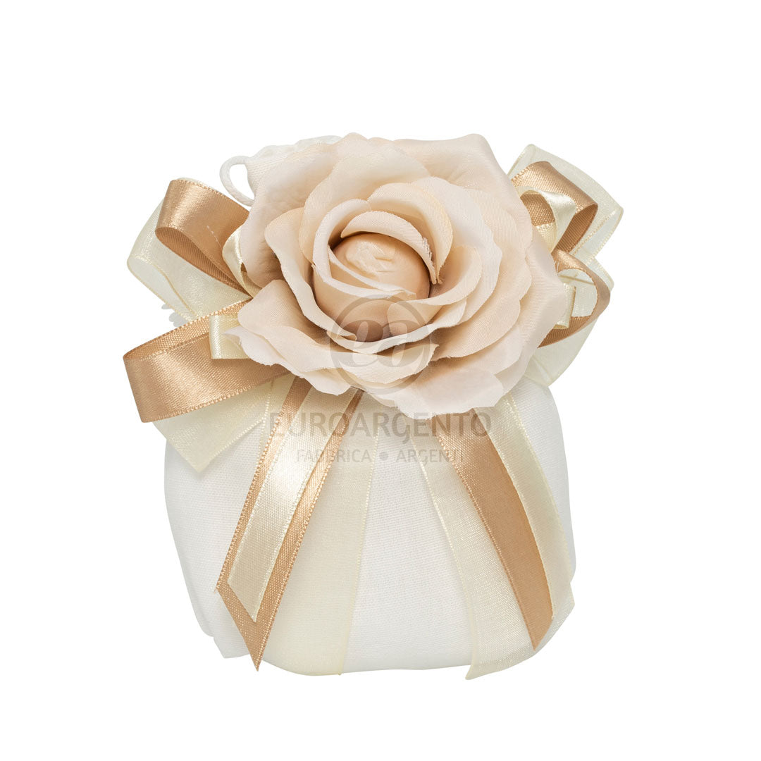 Sacchetto con rosa in tessuto (tortora)