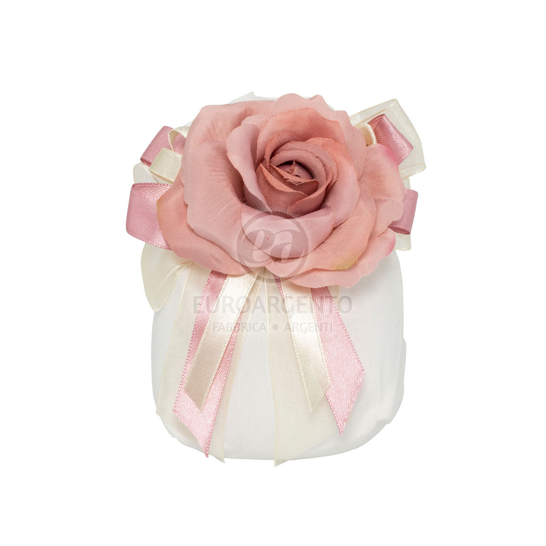 Sacchetto con rosa in tessuto (rosa antico)