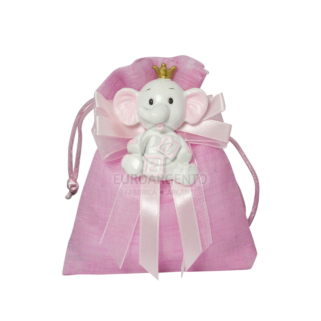 Magnete elefante con sacchettino porta confetti (rosa)