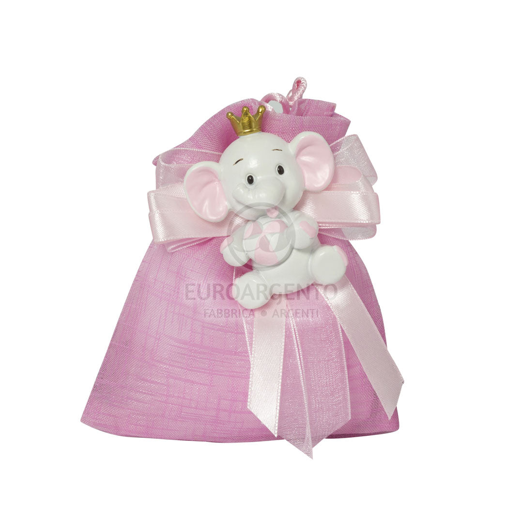 Magnete elefante con sacchettino porta confetti (rosa)