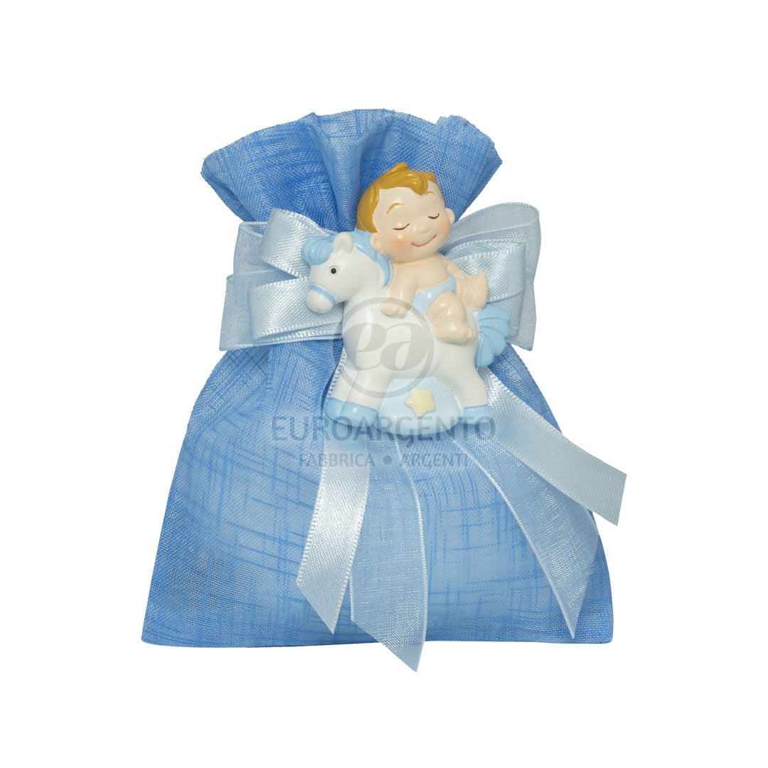 Magnete bimbo con automezzi con sacchettino porta confetti (celeste)