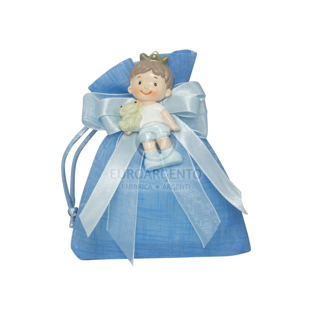 Magnete Principino con Sacchettino porta confetti (bianco/celeste)