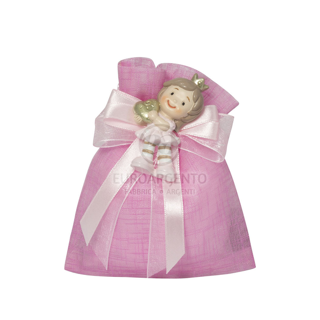 Magnete Principessa con Sacchettino porta confetti (bianco/rosa)