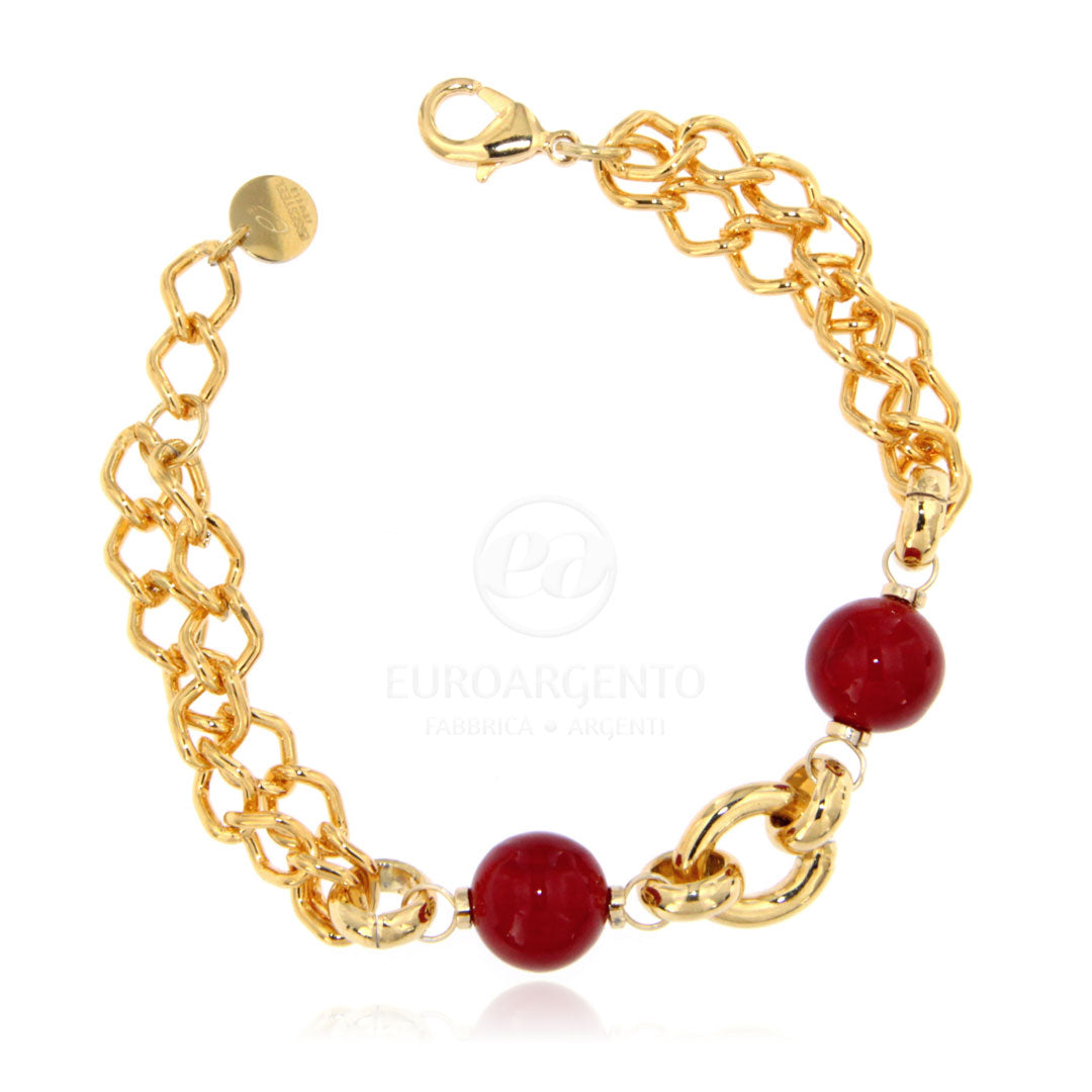 Bracciale in ottone con pietre rosse