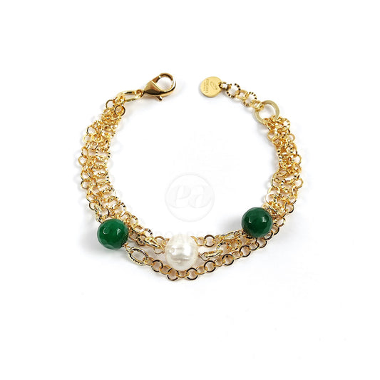 Bracciale in ottone con pietre verdi e bianche