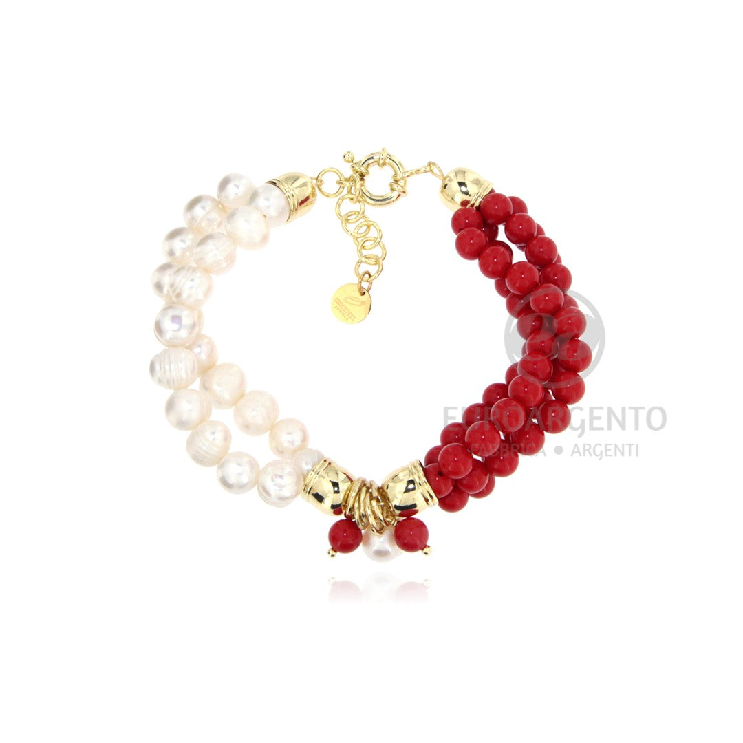 Bracciale c/pasta corallo e perle