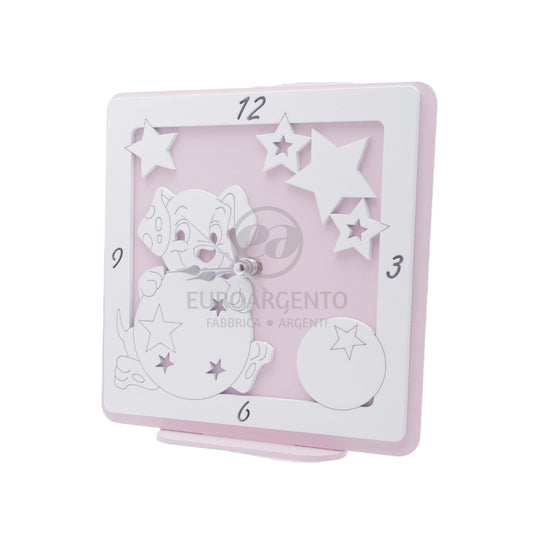 Orologio da tavolo con cagnolino 17x17 (rosa)
