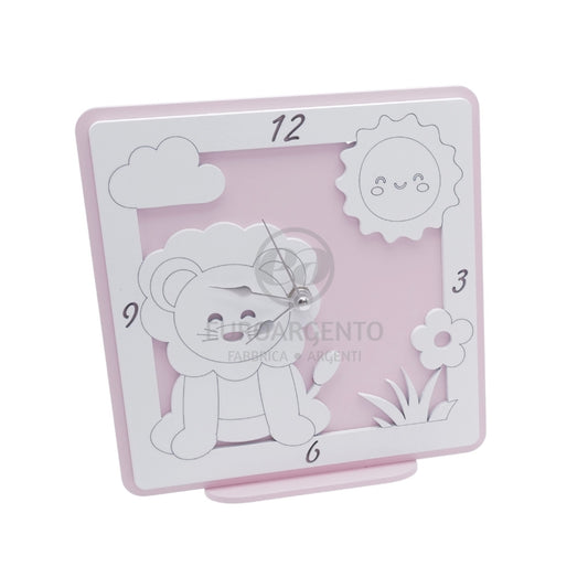 Orologio da tavolo con leoncino 17x17 (rosa)